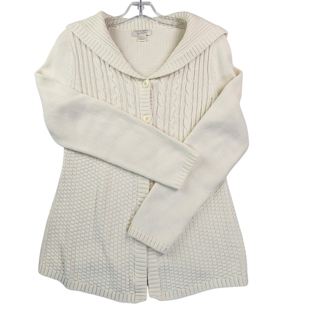 Christopher & Banks S Cream‎ White Cable Knit Button Cardigan Sweater Coastal